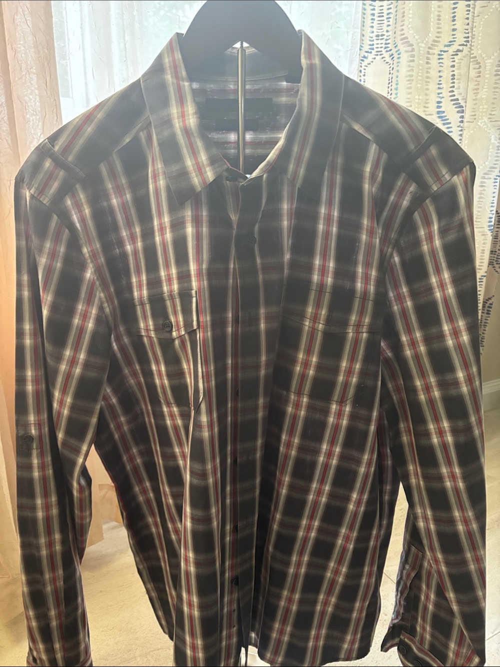 Kenneth Cole Men's Plaid Button-Down Shirt in Black and Red
